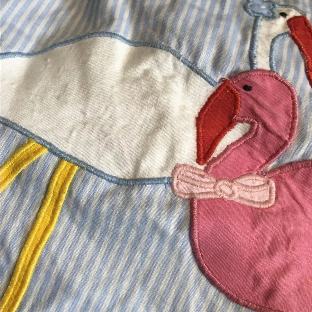 Vintage Alyssa Blue White Striped Flamingo Dress